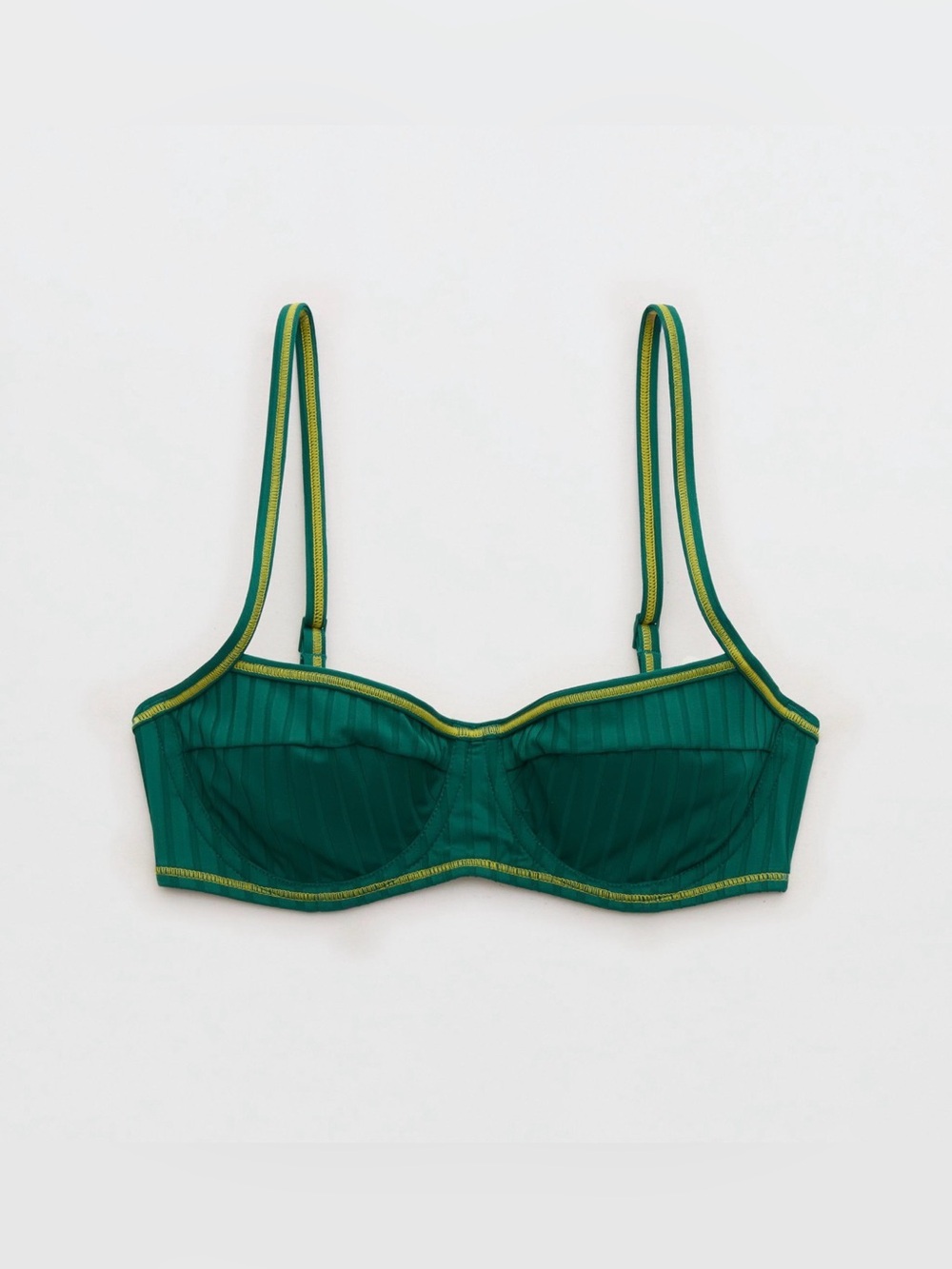Aerie Ribbed Underwire Bikini Top Green NWT Adjustable Straps - Picture 3 of 5